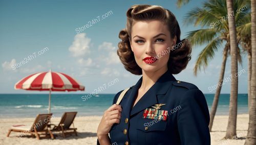 Seaside Serenity with Vintage Military Pin-Up