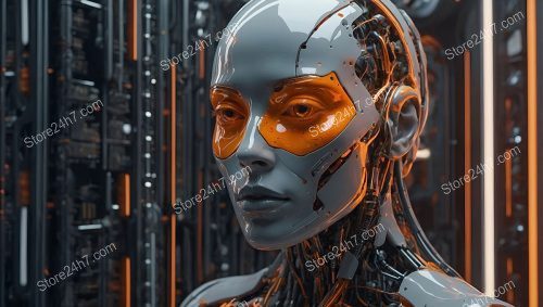 Reflective Cyborg Contemplation in Orange