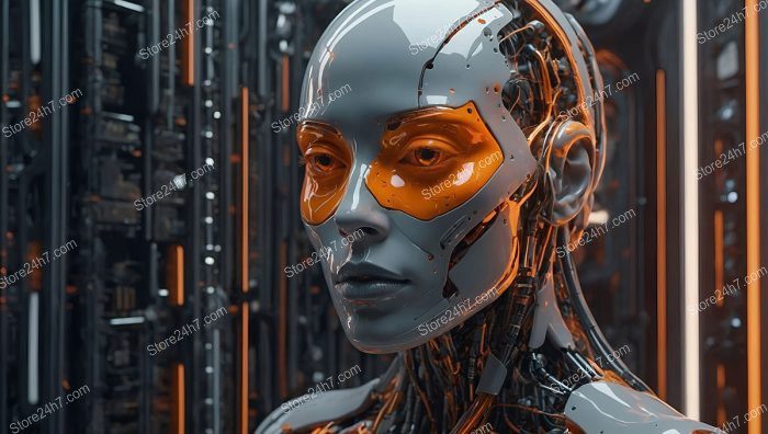 Reflective Cyborg Contemplation in Orange