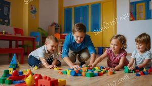 Siblings Building Together Daycare Fun