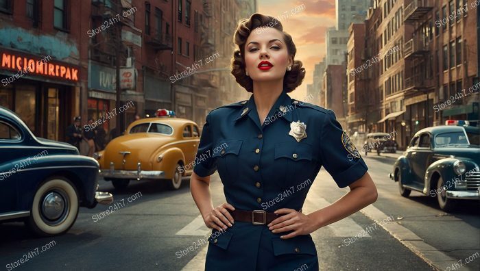 Captivating Retro Police Officer Pin-Up Portrait