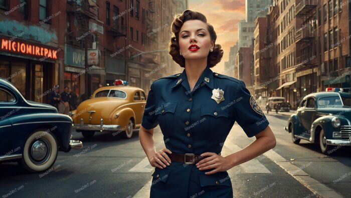 Captivating Retro Police Officer Pin-Up Portrait