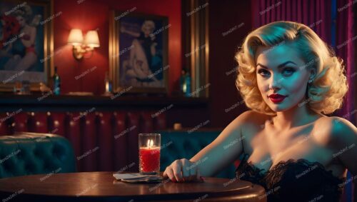 Sultry Pin-Up Girl Awaits Romance at Bar