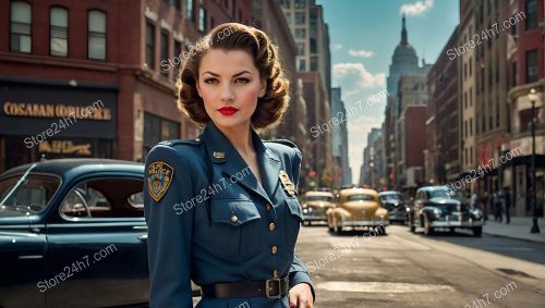 Vintage Blue Police Uniform Pin-Up Portrait