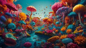 Vibrant Surreal Floral Mushroom Wonderland