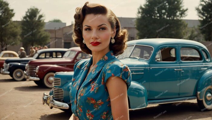 Elegant 1940s Pin-Up Lady with Car