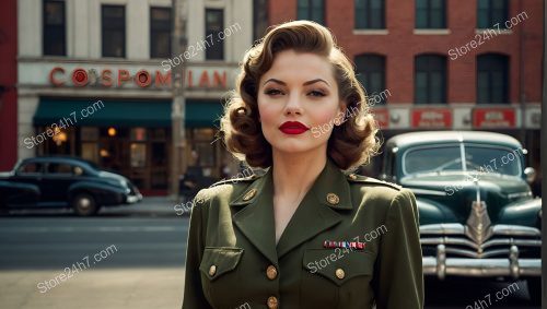 Classic 1940s Pin-Up Military Uniform Elegance