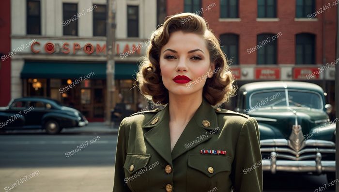 Classic 1940s Pin-Up Military Uniform Elegance