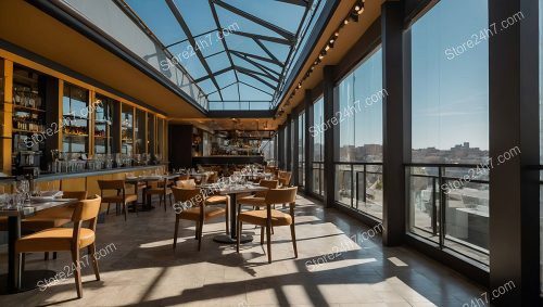 Sunlit Skylight Urban Restaurant Interior