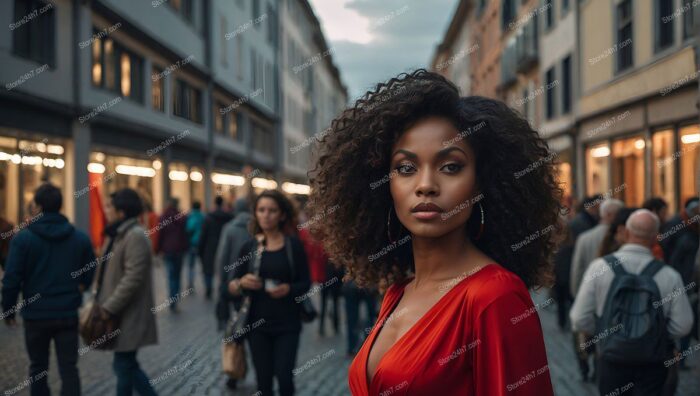 Confident Beauty in Striking Red Dress