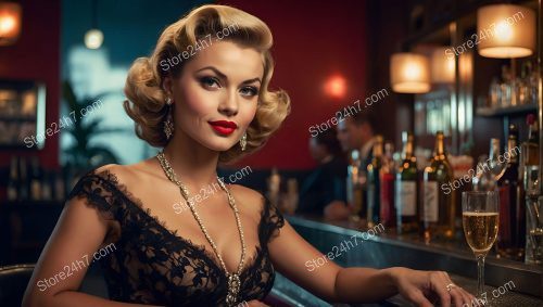 Classic Pin-Up Girl Glamour at Cozy Bar