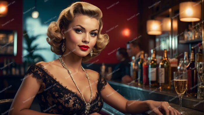 Classic Pin-Up Girl Glamour at Cozy Bar