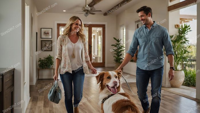 Couple with Dog Enjoying New Home