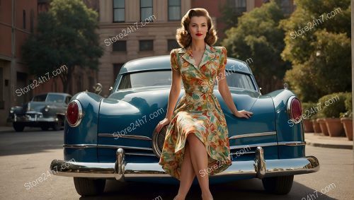 Fifties Pin-Up Style Beauty with Vintage Car