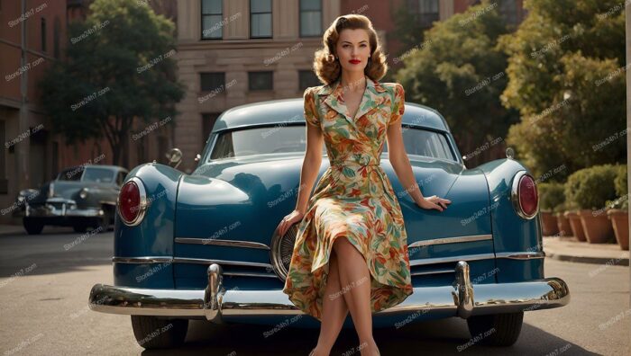 Fifties Pin-Up Style Beauty with Vintage Car