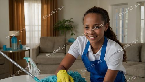 Smiling Professional Cleaning Service Worker