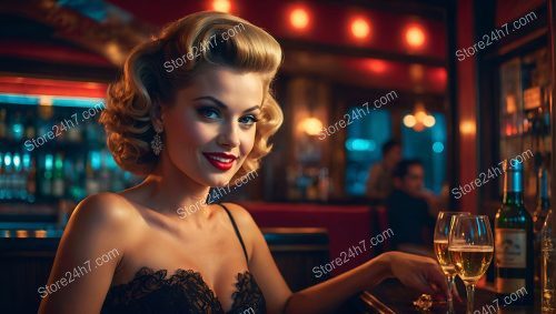 Elegant Pin-Up Girl Reveling in Bar Splendor