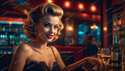 Elegant Pin-Up Girl Reveling in Bar Splendor