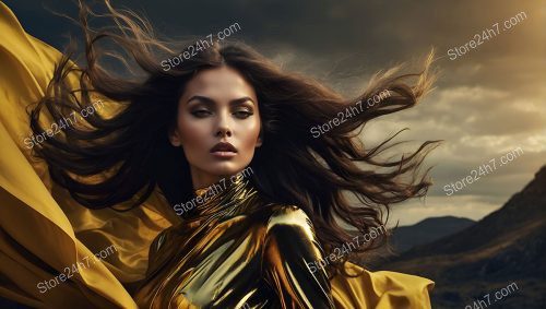 Mountain Majesty in Golden Silk Elegance