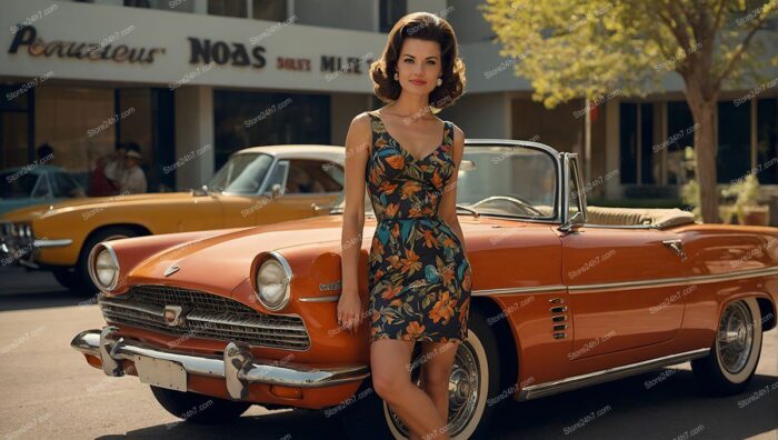 Sixties Pin-Up Style Woman with Car