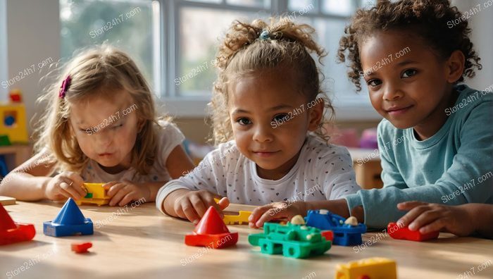 Focused Toddlers at Playtime Learning