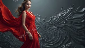 Crimson Elegance Amidst Surreal Waves