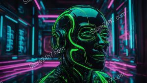 Neon Cybernetic Contemplation Visionary Portrait