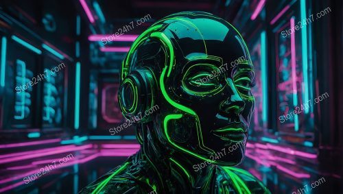 Neon Cybernetic Contemplation Visionary Portrait