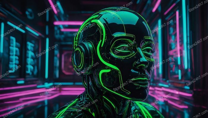 Neon Cybernetic Contemplation Visionary Portrait