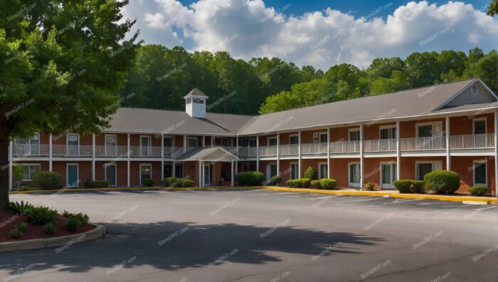 Traditional Brick Motel Facade View