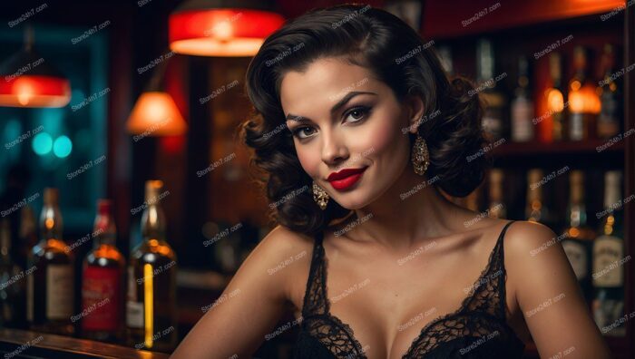 Elegant Pin-Up Beauty Enjoys Bar Ambiance