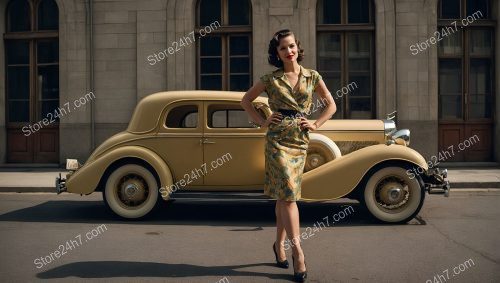 Forties Pin-Up Style Woman with Classic Car