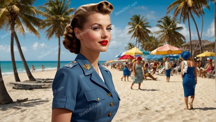 1940s Army Pin-Up: Elegance on Shoreline