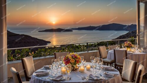 Sunset Banquet on a Greek Island Terrace