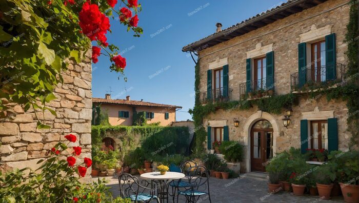 Rustic Hotel Courtyard in Bloom