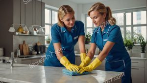Professional Team Cleaning Marble Countertop