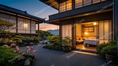 Traditional Japanese Hotel Evening View