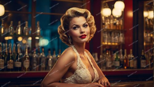 Retro Pin-Up Girl Radiates in Bar Ambience