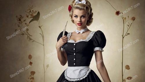 Timeless Pin-Up Maid With Feather