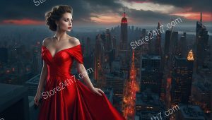 Empire Elegance in Red Evening Gown