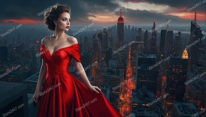 Empire Elegance in Red Evening Gown