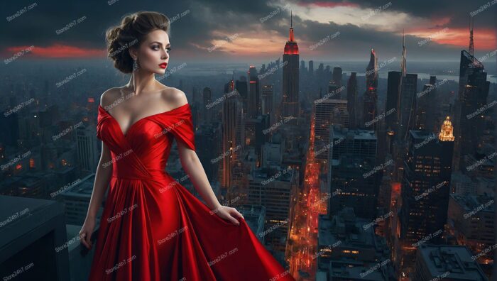 Empire Elegance in Red Evening Gown