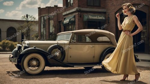 Pin-Up and Luxurious Vintage Car