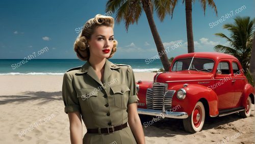 Classic Military Pin-Up by Vintage Red Car