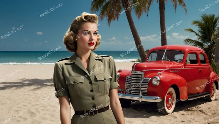 Classic Military Pin-Up by Vintage Red Car