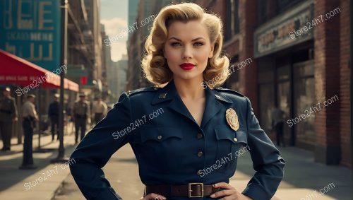 Timeless Elegance in Blue Police Pin-Up