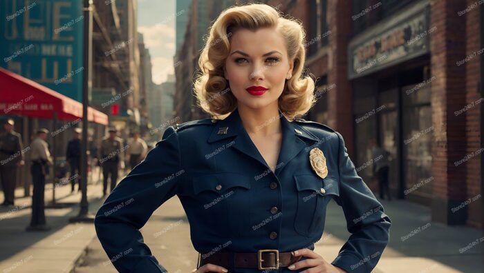 Timeless Elegance in Blue Police Pin-Up