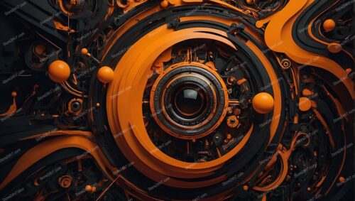 Mechanical Eye in Orange Vortex