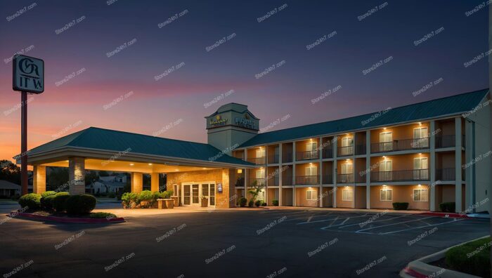 Sunset Hotel Exterior with Signage