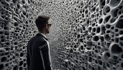 Man Contemplating Cellular Structure Abyss